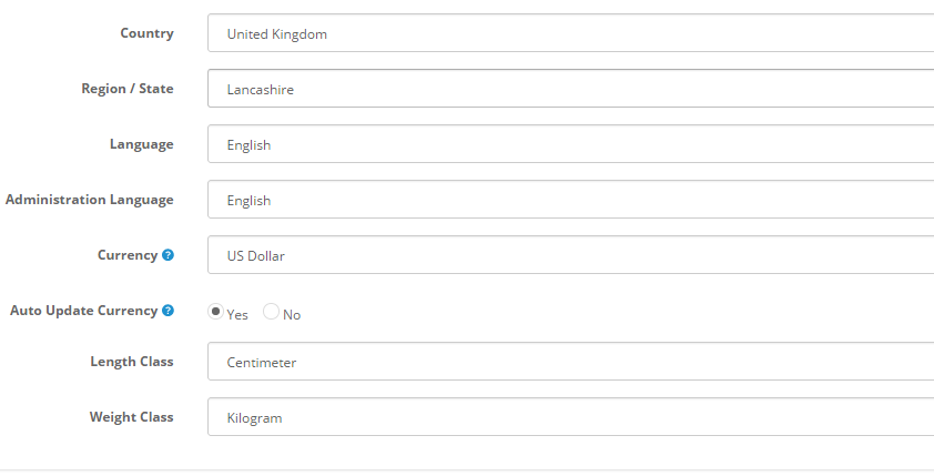 Cart  2 Country and Currency settings