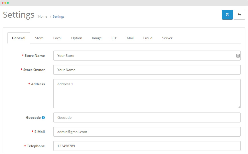 Cart  store setting